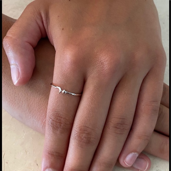 Dainty Sterling Silver Moon & Star Ring - Picture 6 of 17